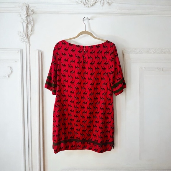 Elizabeth McKay Red and Black Silk Giraffe Patterned Mini Dress - Picture 2 of 5
